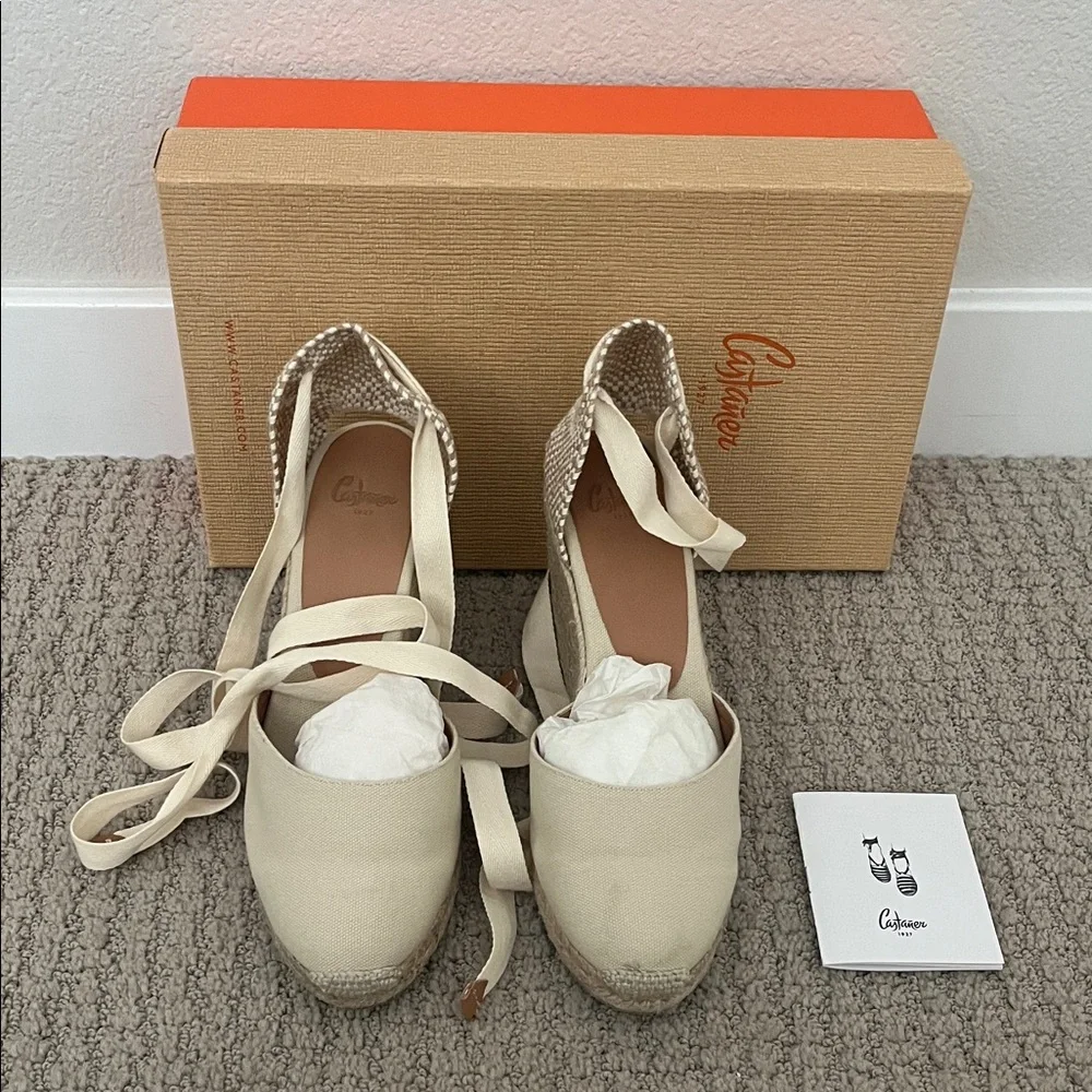 Castaner Cream Espadrille Wedge Shoes - Picture 2 of 8